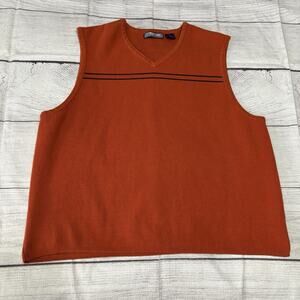 Vintage Structure Mens Size XL V Neck Sweater Vest Orange Preppy Hong Kong